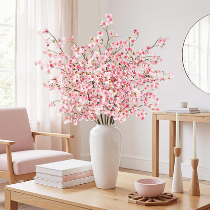 8Pcs Artificial Cherry Blossom Flowers, Silk Cherry Blossom Branches, Fake Plum Blossom Flowers Arrangement for DIY Home Wedding Tree Party Decor Pink