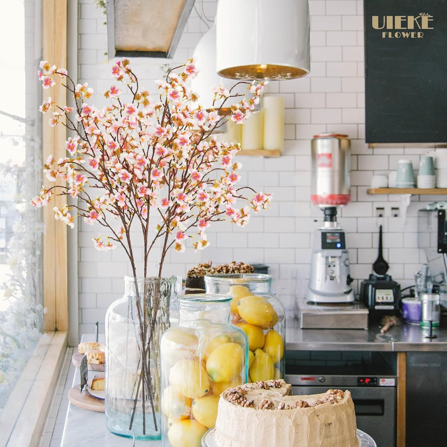 8Pcs Artificial Cherry Blossom Flowers, Silk Cherry Blossom Branches, Fake Plum Blossom Flowers Arrangement for DIY Home Wedding Tree Party Decor Pink