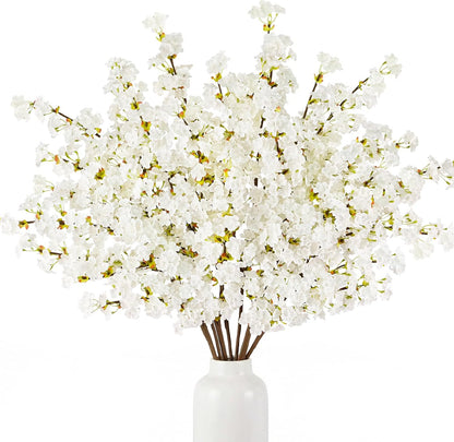 8Pcs Artificial Cherry Blossom Flowers, Silk Cherry Blossom Branches, Fake Plum Blossom Flowers Arrangement for DIY Home Wedding Tree Party Decor Pink