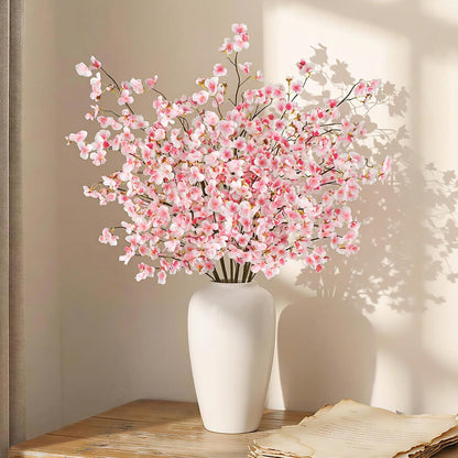8Pcs Artificial Cherry Blossom Flowers, Silk Cherry Blossom Branches, Fake Plum Blossom Flowers Arrangement for DIY Home Wedding Tree Party Decor Pink