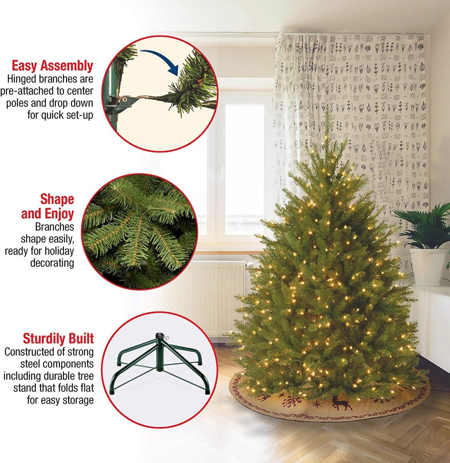 6ft Unlit Dunhill Fir Artificial Full Christmas Tree | 1,430 Tips, Includes Stand, Green