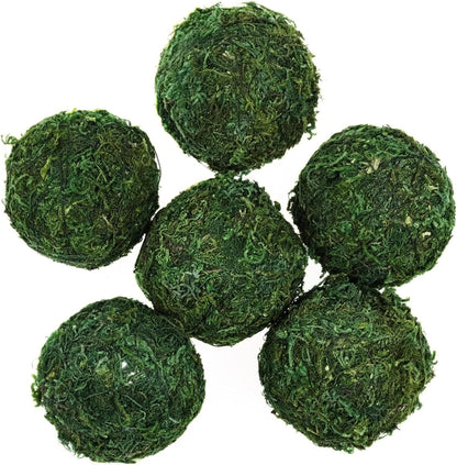 6pcs Natural Green Moss Decorative Ball,Natural Green Moss Balls Handmade Decorative Hanging Balls for Garden Patio Home Table Decor Party Weddings Display Props Decor 2.36in (Green, 6)