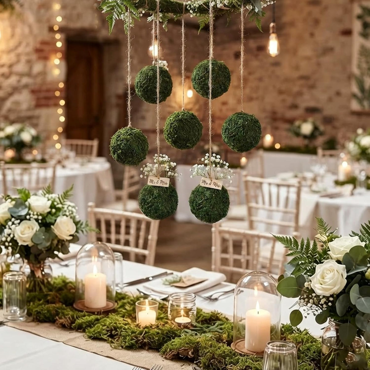6pcs Natural Green Moss Decorative Ball,Natural Green Moss Balls Handmade Decorative Hanging Balls for Garden Patio Home Table Decor Party Weddings Display Props Decor 2.36in (Green, 6)
