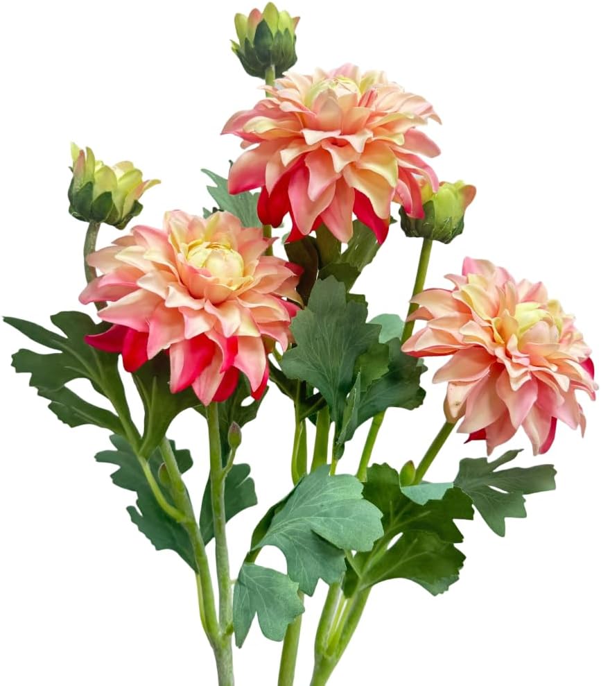 3 Pieces Pink Artificial Dahlias,21"Silk Flowers with Stems,Winter Flowers Artificial for Decoration,Long Stem Artificial Flowers for Tall Vase,Wedding Party Decor Spring Decorations for Home (Pink)