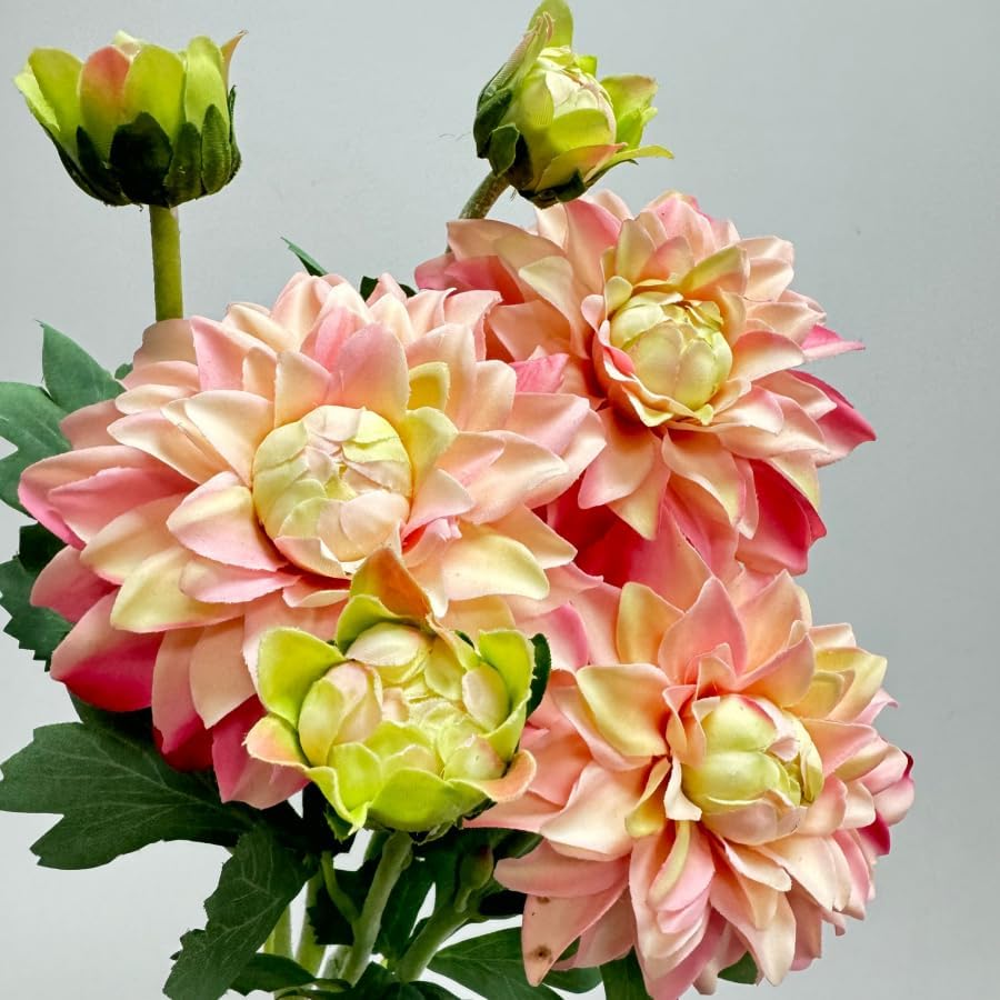 3 Pieces Pink Artificial Dahlias,21"Silk Flowers with Stems,Winter Flowers Artificial for Decoration,Long Stem Artificial Flowers for Tall Vase,Wedding Party Decor Spring Decorations for Home (Pink)