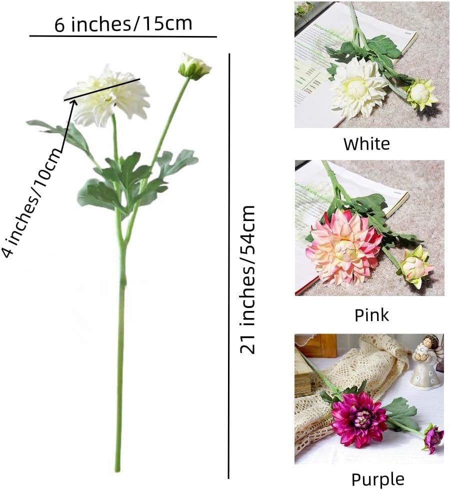 3 Pieces Pink Artificial Dahlias,21"Silk Flowers with Stems,Winter Flowers Artificial for Decoration,Long Stem Artificial Flowers for Tall Vase,Wedding Party Decor Spring Decorations for Home (Pink)