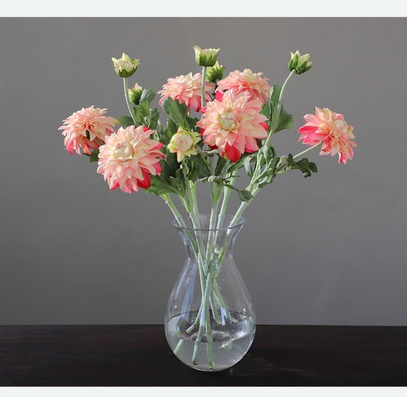 3 Pieces Pink Artificial Dahlias,21"Silk Flowers with Stems,Winter Flowers Artificial for Decoration,Long Stem Artificial Flowers for Tall Vase,Wedding Party Decor Spring Decorations for Home (Pink)