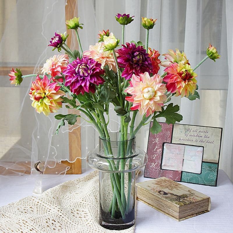 3 Pieces Pink Artificial Dahlias,21"Silk Flowers with Stems,Winter Flowers Artificial for Decoration,Long Stem Artificial Flowers for Tall Vase,Wedding Party Decor Spring Decorations for Home (Pink)