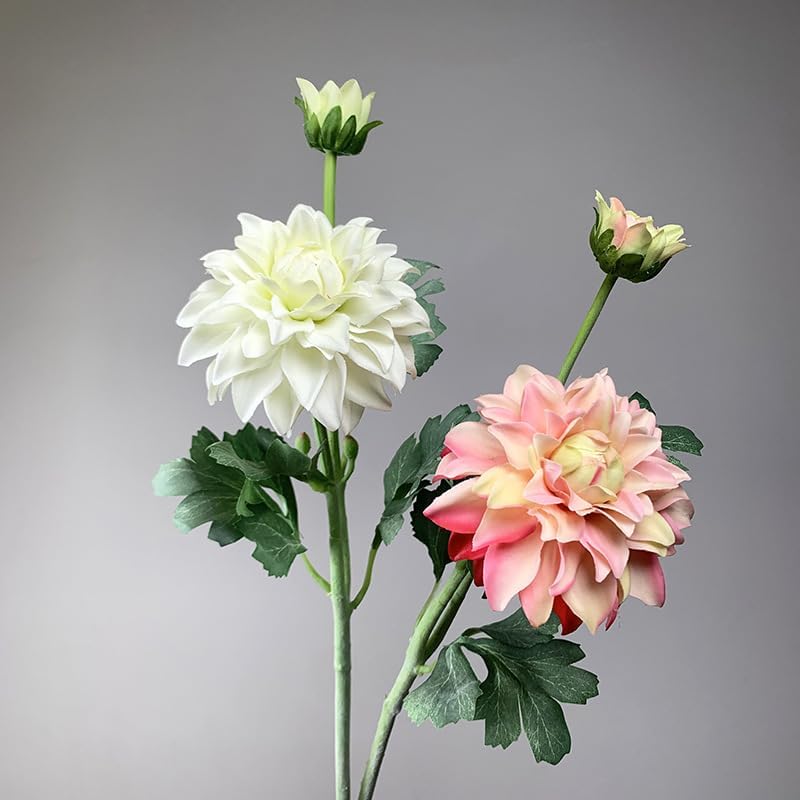 3 Pieces Pink Artificial Dahlias,21"Silk Flowers with Stems,Winter Flowers Artificial for Decoration,Long Stem Artificial Flowers for Tall Vase,Wedding Party Decor Spring Decorations for Home (Pink)