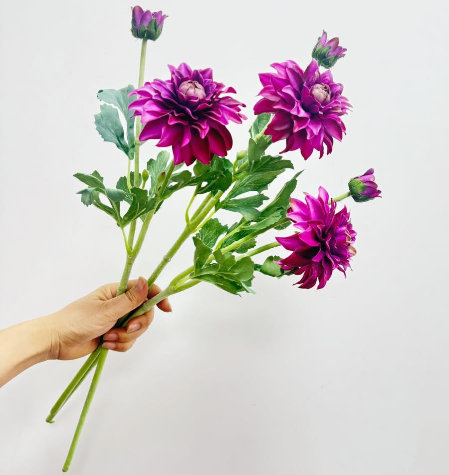 3 Pieces Pink Artificial Dahlias,21"Silk Flowers with Stems,Winter Flowers Artificial for Decoration,Long Stem Artificial Flowers for Tall Vase,Wedding Party Decor Spring Decorations for Home (Pink)