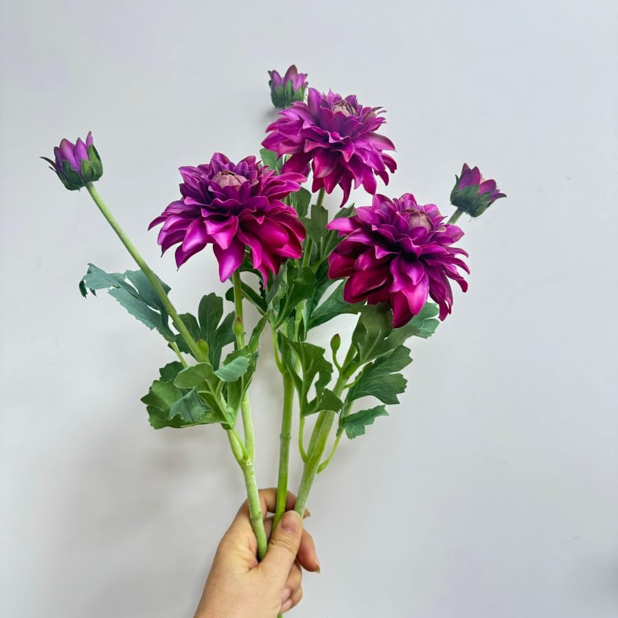 3 Pieces Pink Artificial Dahlias,21"Silk Flowers with Stems,Winter Flowers Artificial for Decoration,Long Stem Artificial Flowers for Tall Vase,Wedding Party Decor Spring Decorations for Home (Pink)