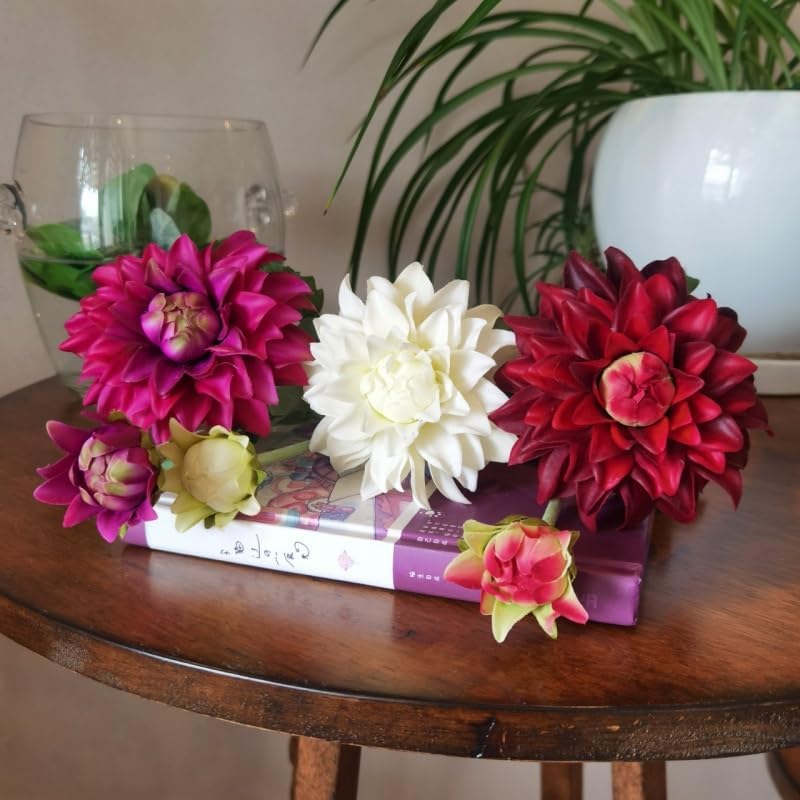 3 Pieces Pink Artificial Dahlias,21"Silk Flowers with Stems,Winter Flowers Artificial for Decoration,Long Stem Artificial Flowers for Tall Vase,Wedding Party Decor Spring Decorations for Home (Pink)
