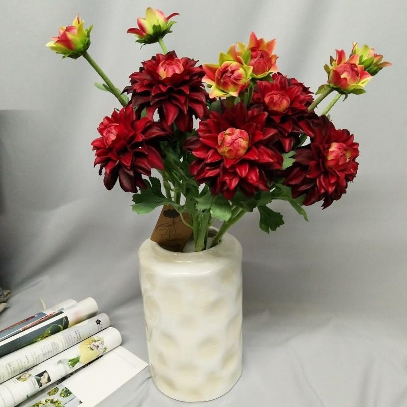 3 Pieces Pink Artificial Dahlias,21"Silk Flowers with Stems,Winter Flowers Artificial for Decoration,Long Stem Artificial Flowers for Tall Vase,Wedding Party Decor Spring Decorations for Home (Pink)