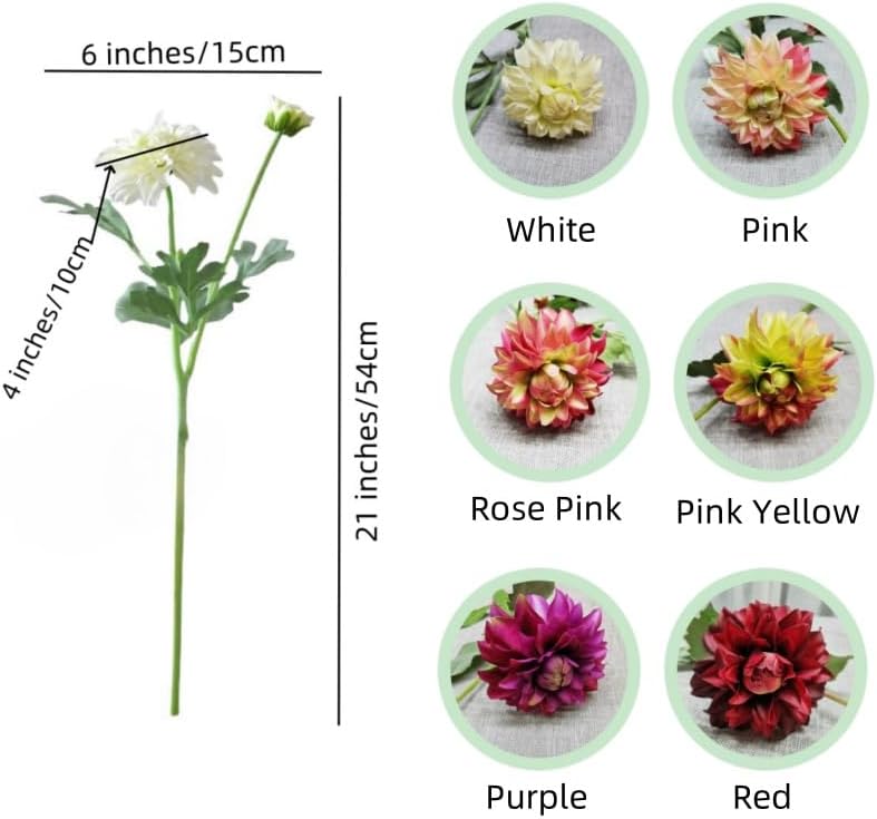 3 Pieces Pink Artificial Dahlias,21"Silk Flowers with Stems,Winter Flowers Artificial for Decoration,Long Stem Artificial Flowers for Tall Vase,Wedding Party Decor Spring Decorations for Home (Pink)