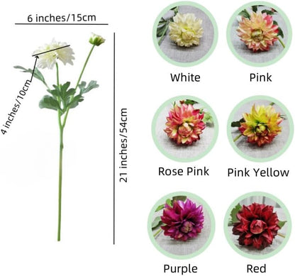 3 Pieces Pink Artificial Dahlias,21"Silk Flowers with Stems,Winter Flowers Artificial for Decoration,Long Stem Artificial Flowers for Tall Vase,Wedding Party Decor Spring Decorations for Home (Pink)