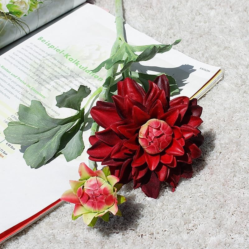 3 Pieces Pink Artificial Dahlias,21"Silk Flowers with Stems,Winter Flowers Artificial for Decoration,Long Stem Artificial Flowers for Tall Vase,Wedding Party Decor Spring Decorations for Home (Pink)