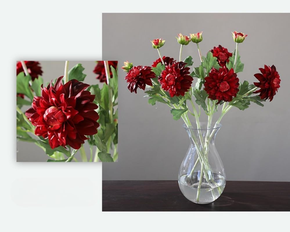 3 Pieces Pink Artificial Dahlias,21"Silk Flowers with Stems,Winter Flowers Artificial for Decoration,Long Stem Artificial Flowers for Tall Vase,Wedding Party Decor Spring Decorations for Home (Pink)