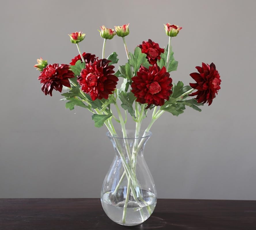 3 Pieces Pink Artificial Dahlias,21"Silk Flowers with Stems,Winter Flowers Artificial for Decoration,Long Stem Artificial Flowers for Tall Vase,Wedding Party Decor Spring Decorations for Home (Pink)