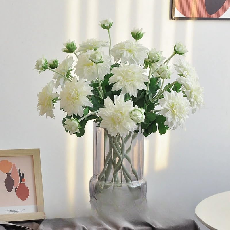 3 Pieces Pink Artificial Dahlias,21"Silk Flowers with Stems,Winter Flowers Artificial for Decoration,Long Stem Artificial Flowers for Tall Vase,Wedding Party Decor Spring Decorations for Home (Pink)