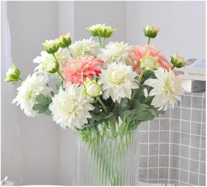 3 Pieces Pink Artificial Dahlias,21"Silk Flowers with Stems,Winter Flowers Artificial for Decoration,Long Stem Artificial Flowers for Tall Vase,Wedding Party Decor Spring Decorations for Home (Pink)