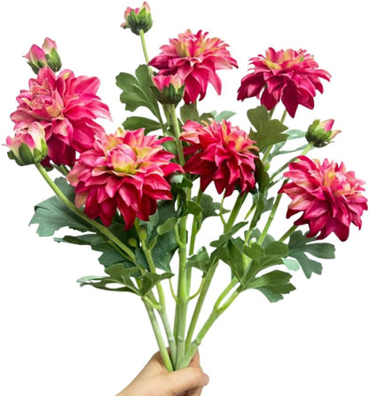 3 Pieces Pink Artificial Dahlias,21"Silk Flowers with Stems,Winter Flowers Artificial for Decoration,Long Stem Artificial Flowers for Tall Vase,Wedding Party Decor Spring Decorations for Home (Pink)