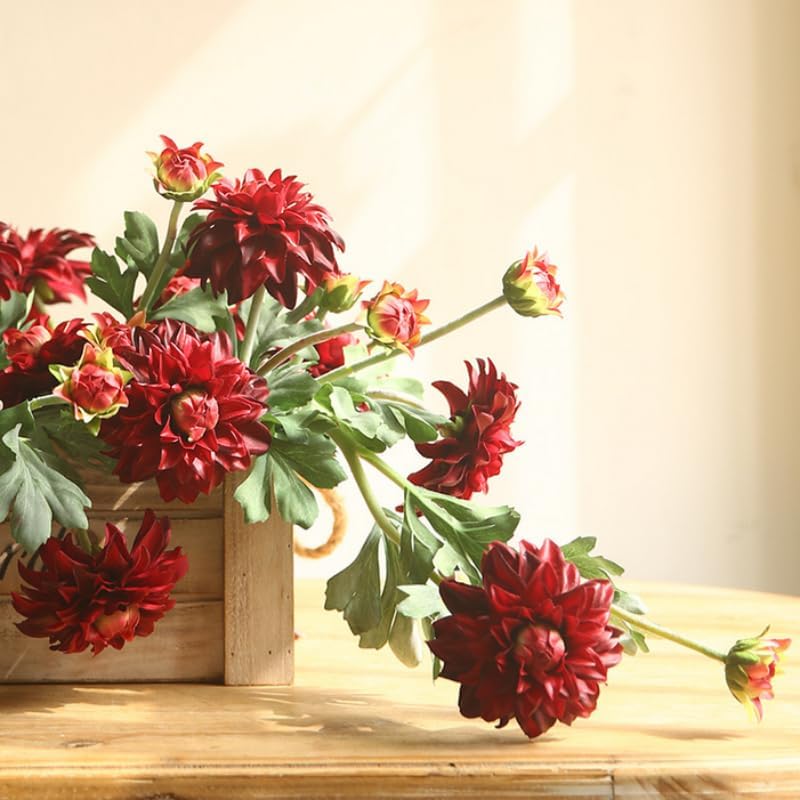 3 Pieces Pink Artificial Dahlias,21"Silk Flowers with Stems,Winter Flowers Artificial for Decoration,Long Stem Artificial Flowers for Tall Vase,Wedding Party Decor Spring Decorations for Home (Pink)