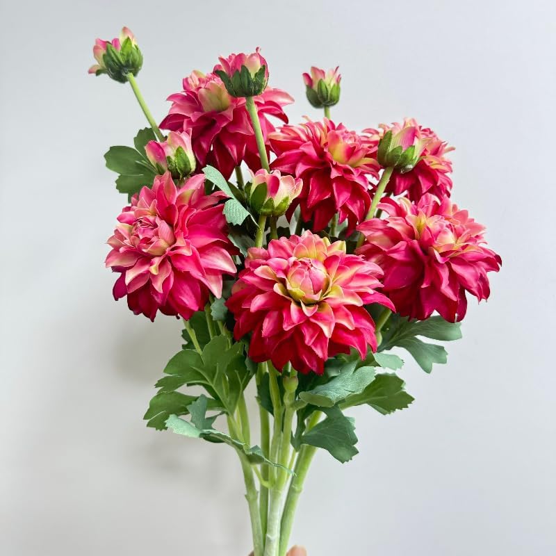 3 Pieces Pink Artificial Dahlias,21"Silk Flowers with Stems,Winter Flowers Artificial for Decoration,Long Stem Artificial Flowers for Tall Vase,Wedding Party Decor Spring Decorations for Home (Pink)