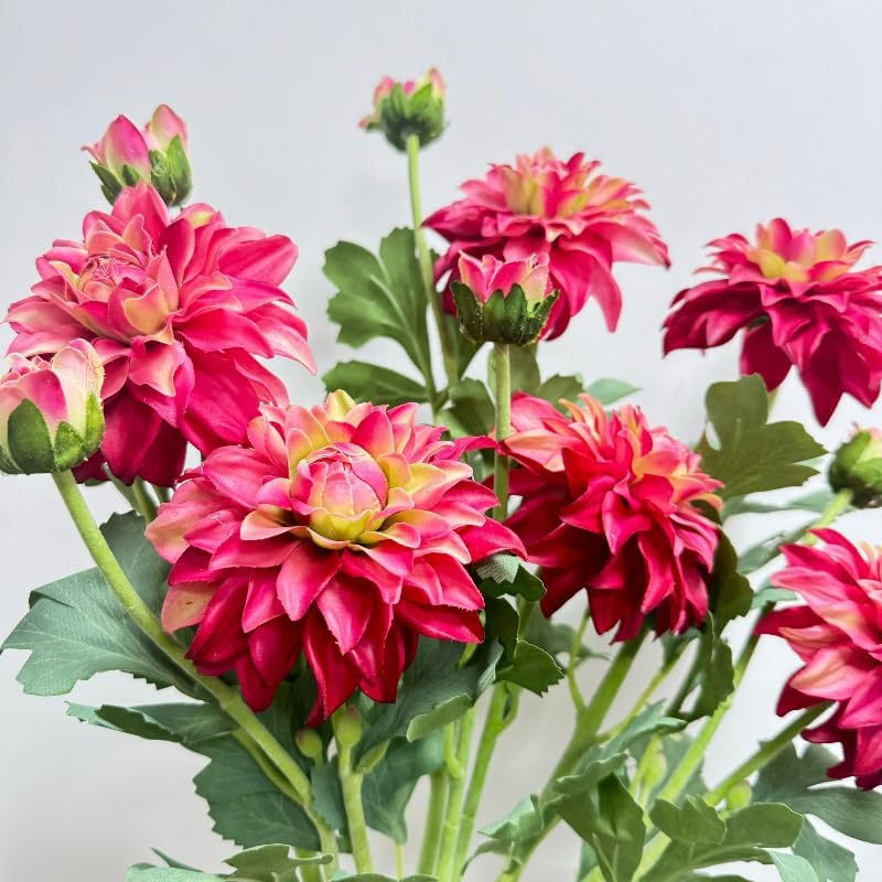 3 Pieces Pink Artificial Dahlias,21"Silk Flowers with Stems,Winter Flowers Artificial for Decoration,Long Stem Artificial Flowers for Tall Vase,Wedding Party Decor Spring Decorations for Home (Pink)