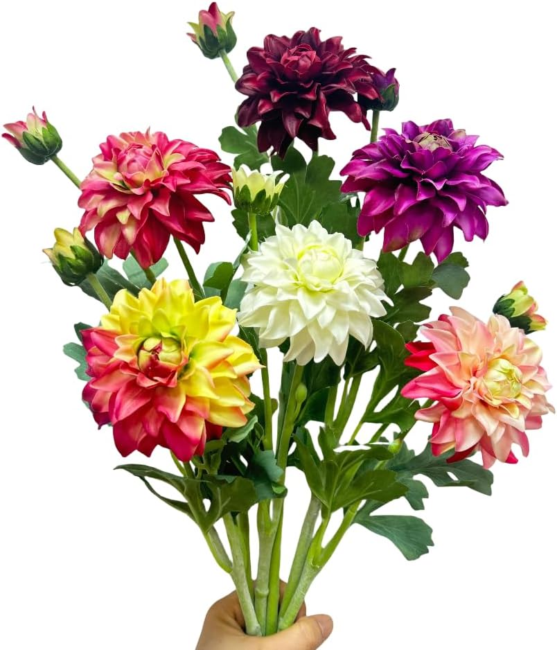 3 Pieces Pink Artificial Dahlias,21"Silk Flowers with Stems,Winter Flowers Artificial for Decoration,Long Stem Artificial Flowers for Tall Vase,Wedding Party Decor Spring Decorations for Home (Pink)