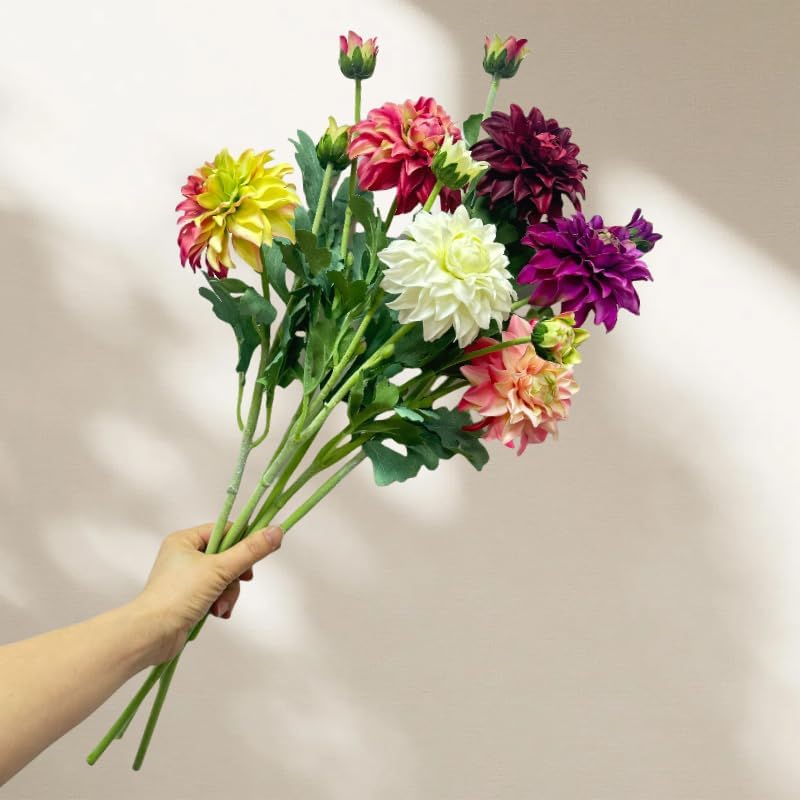 3 Pieces Pink Artificial Dahlias,21"Silk Flowers with Stems,Winter Flowers Artificial for Decoration,Long Stem Artificial Flowers for Tall Vase,Wedding Party Decor Spring Decorations for Home (Pink)