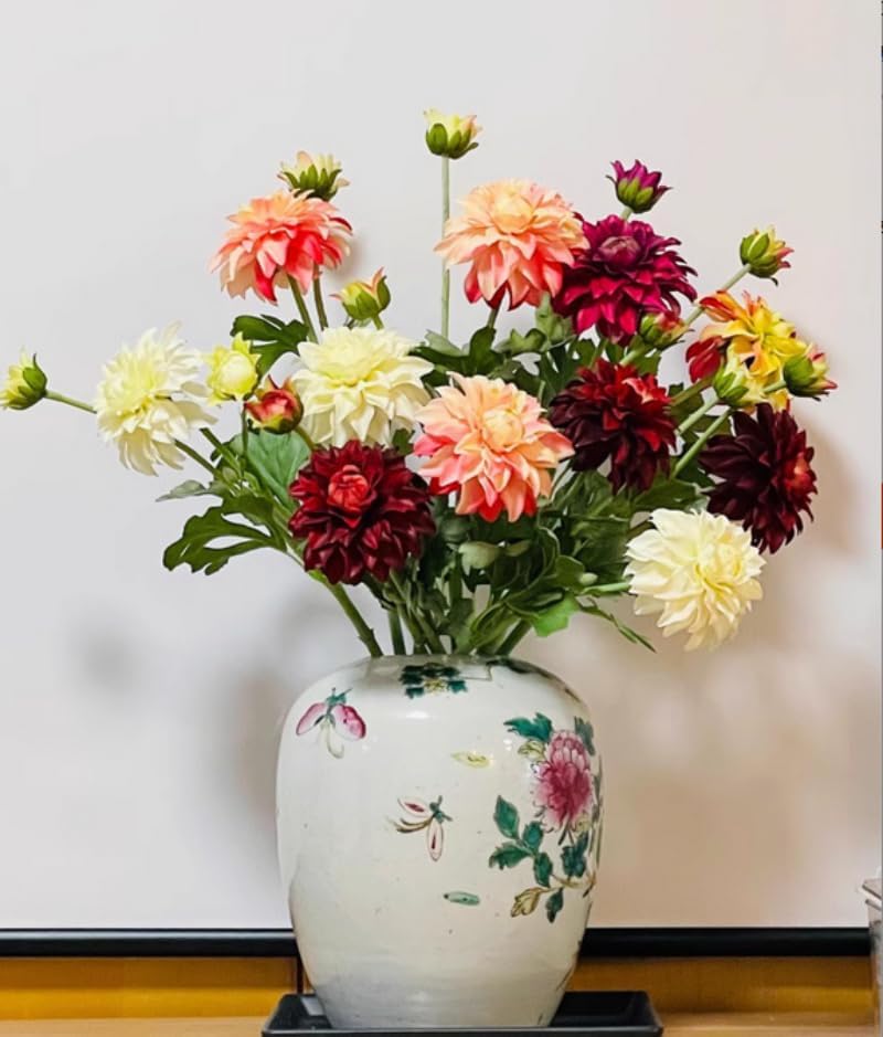 3 Pieces Pink Artificial Dahlias,21"Silk Flowers with Stems,Winter Flowers Artificial for Decoration,Long Stem Artificial Flowers for Tall Vase,Wedding Party Decor Spring Decorations for Home (Pink)