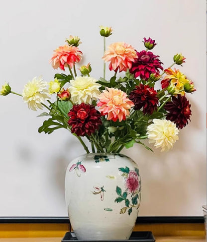 3 Pieces Pink Artificial Dahlias,21"Silk Flowers with Stems,Winter Flowers Artificial for Decoration,Long Stem Artificial Flowers for Tall Vase,Wedding Party Decor Spring Decorations for Home (Pink)