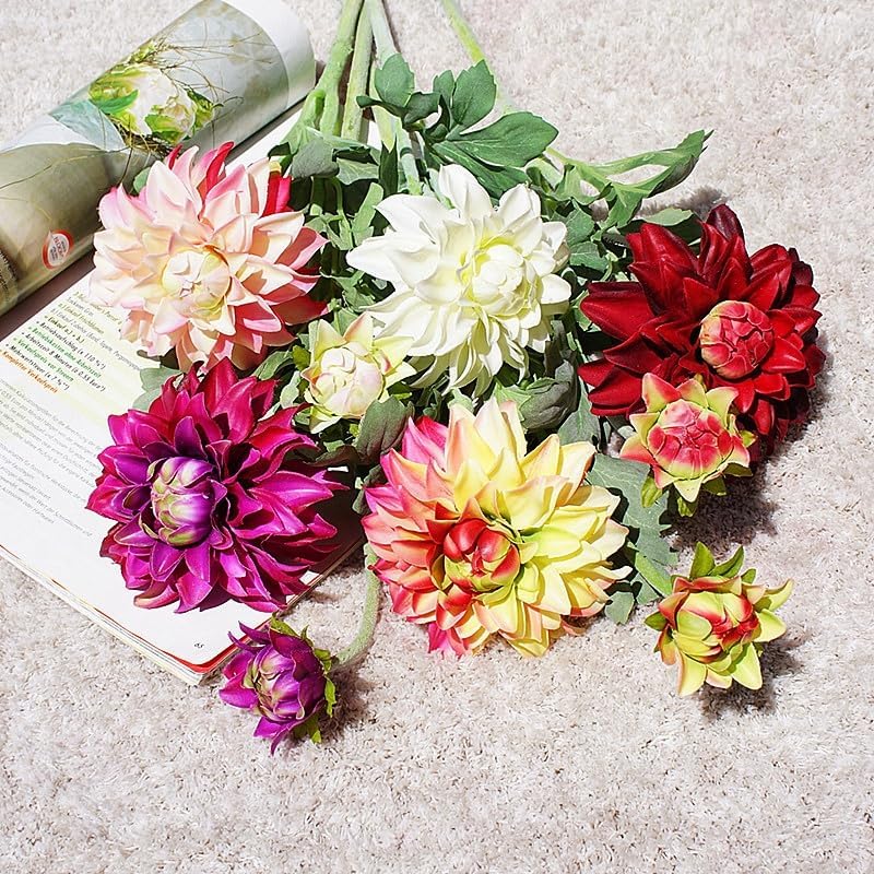 3 Pieces Pink Artificial Dahlias,21"Silk Flowers with Stems,Winter Flowers Artificial for Decoration,Long Stem Artificial Flowers for Tall Vase,Wedding Party Decor Spring Decorations for Home (Pink)