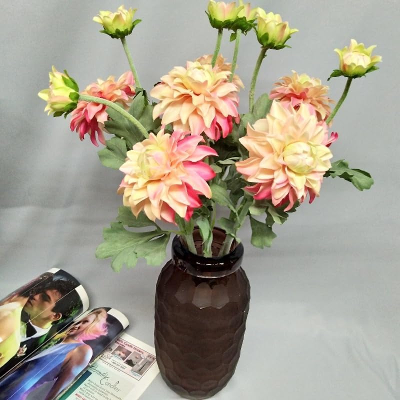 3 Pieces Pink Artificial Dahlias,21"Silk Flowers with Stems,Winter Flowers Artificial for Decoration,Long Stem Artificial Flowers for Tall Vase,Wedding Party Decor Spring Decorations for Home (Pink)