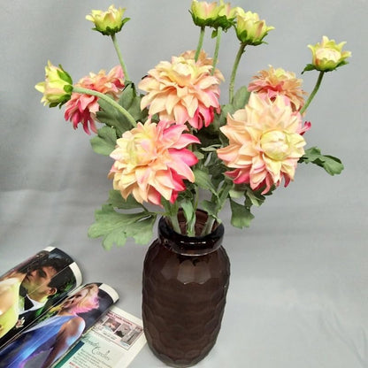 3 Pieces Pink Artificial Dahlias,21"Silk Flowers with Stems,Winter Flowers Artificial for Decoration,Long Stem Artificial Flowers for Tall Vase,Wedding Party Decor Spring Decorations for Home (Pink)
