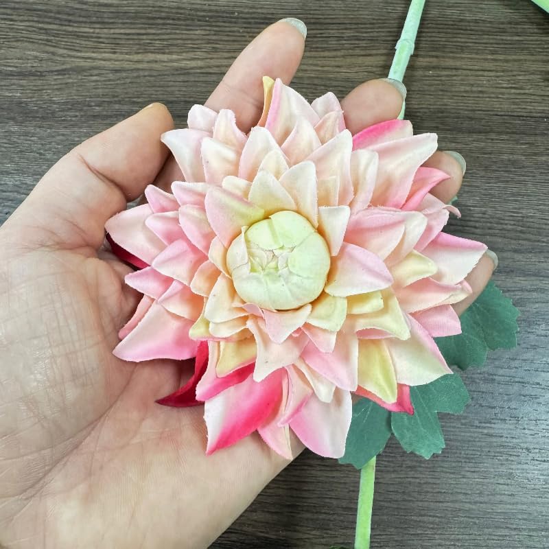3 Pieces Pink Artificial Dahlias,21"Silk Flowers with Stems,Winter Flowers Artificial for Decoration,Long Stem Artificial Flowers for Tall Vase,Wedding Party Decor Spring Decorations for Home (Pink)