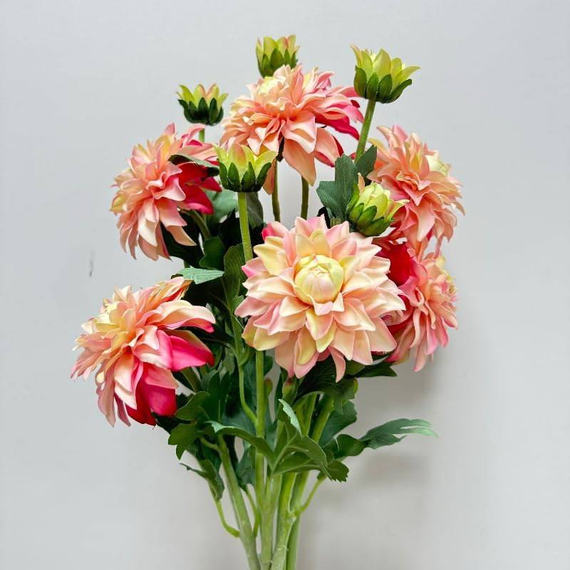 3 Pieces Pink Artificial Dahlias,21"Silk Flowers with Stems,Winter Flowers Artificial for Decoration,Long Stem Artificial Flowers for Tall Vase,Wedding Party Decor Spring Decorations for Home (Pink)