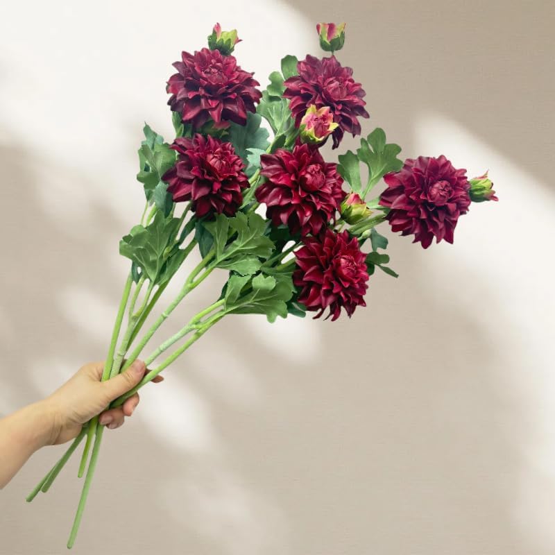 3 Pieces Pink Artificial Dahlias,21"Silk Flowers with Stems,Winter Flowers Artificial for Decoration,Long Stem Artificial Flowers for Tall Vase,Wedding Party Decor Spring Decorations for Home (Pink)