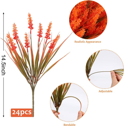 48 Bundles Artificial Lavender Flowers Outdoor UV Resistant, Purple | Faux Plants with Monkey Grass, Realistic Plastic Flowers for Garden Porch Window Box Patio Hanging Planter Decor