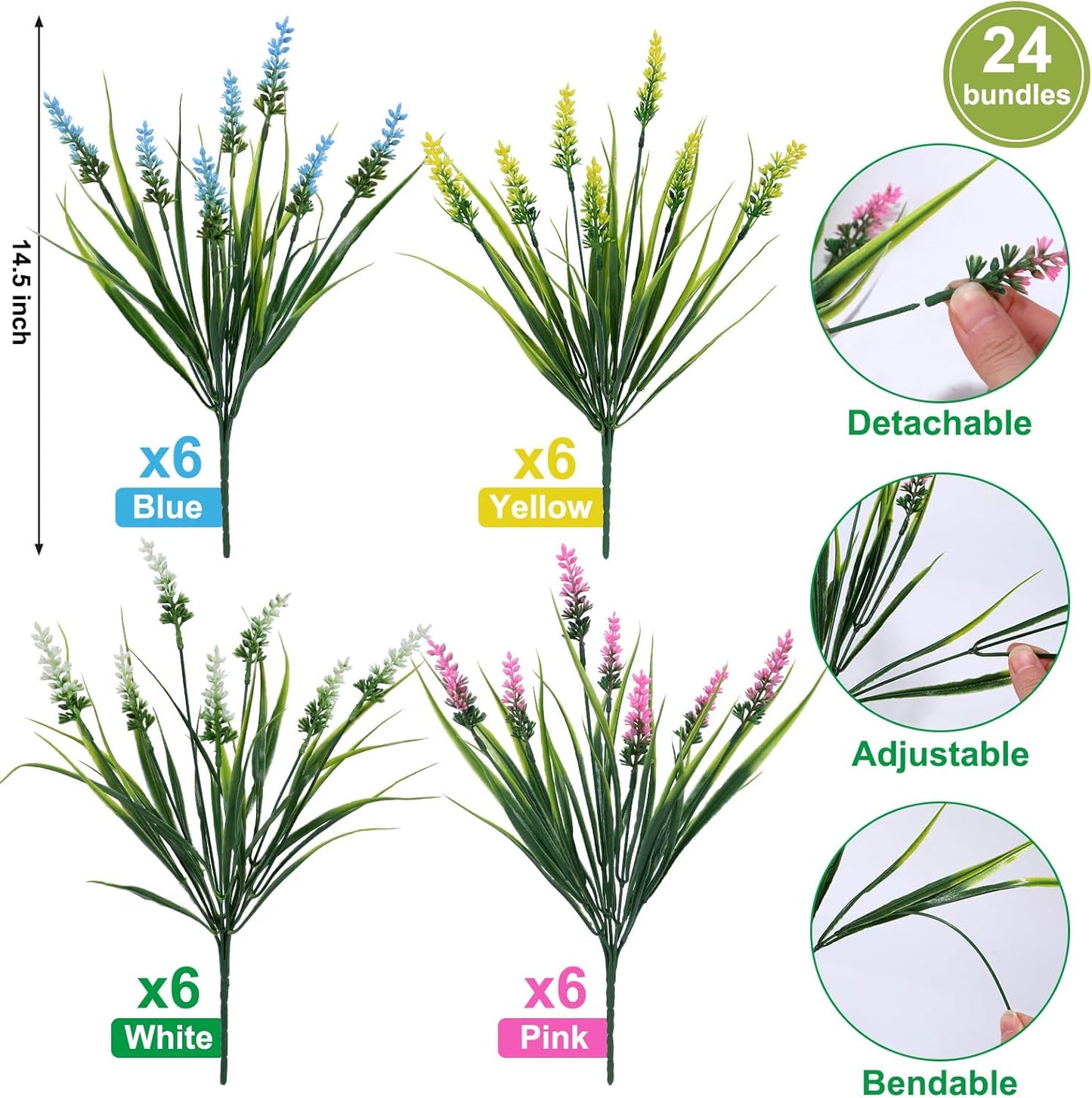 48 Bundles Artificial Lavender Flowers Outdoor UV Resistant, Purple | Faux Plants with Monkey Grass, Realistic Plastic Flowers for Garden Porch Window Box Patio Hanging Planter Decor