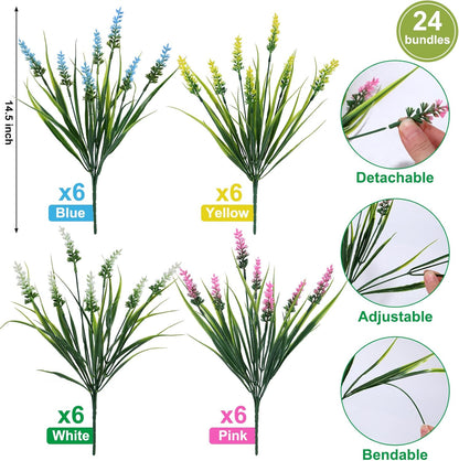 48 Bundles Artificial Lavender Flowers Outdoor UV Resistant, Purple | Faux Plants with Monkey Grass, Realistic Plastic Flowers for Garden Porch Window Box Patio Hanging Planter Decor