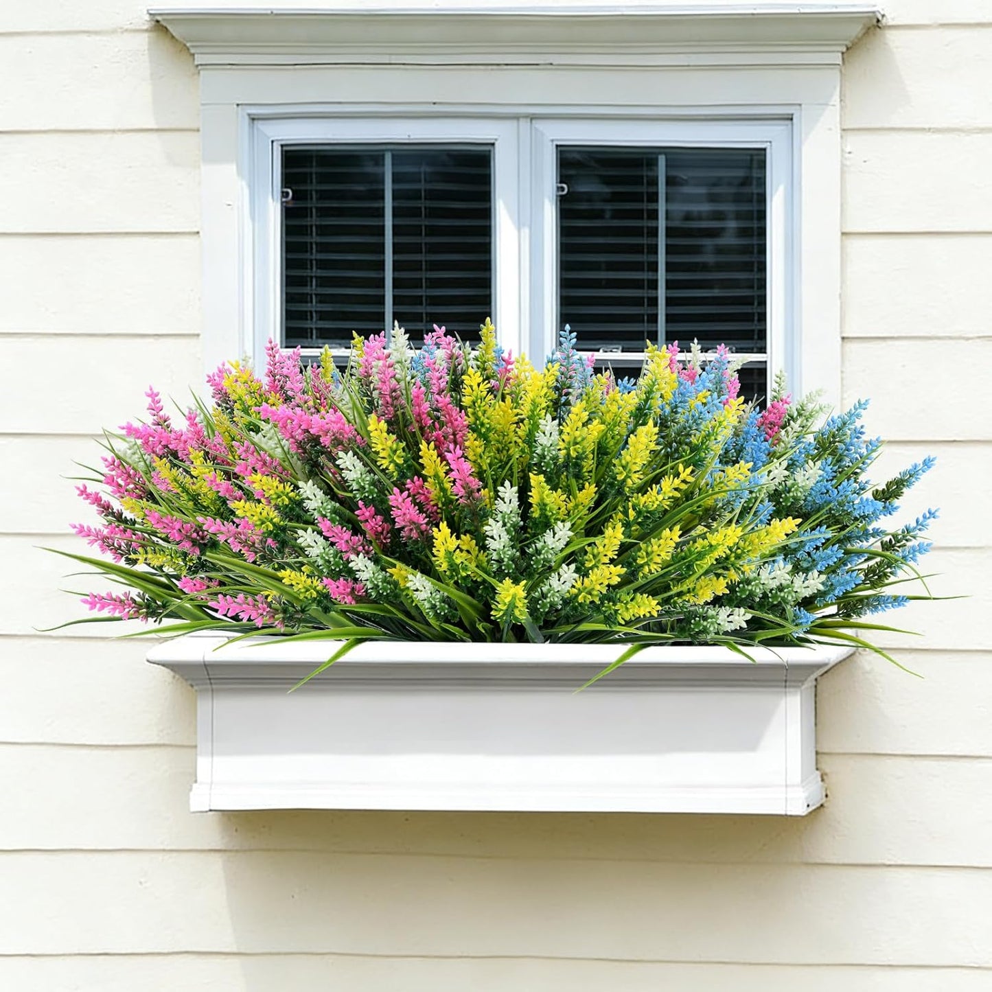 48 Bundles Artificial Lavender Flowers Outdoor UV Resistant, Purple | Faux Plants with Monkey Grass, Realistic Plastic Flowers for Garden Porch Window Box Patio Hanging Planter Decor