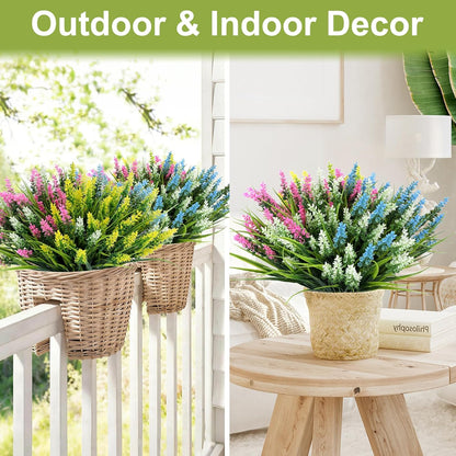 48 Bundles Artificial Lavender Flowers Outdoor UV Resistant, Purple | Faux Plants with Monkey Grass, Realistic Plastic Flowers for Garden Porch Window Box Patio Hanging Planter Decor