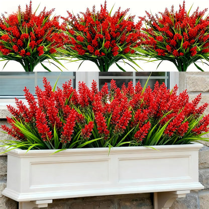 48 Bundles Artificial Lavender Flowers Outdoor UV Resistant, Purple | Faux Plants with Monkey Grass, Realistic Plastic Flowers for Garden Porch Window Box Patio Hanging Planter Decor