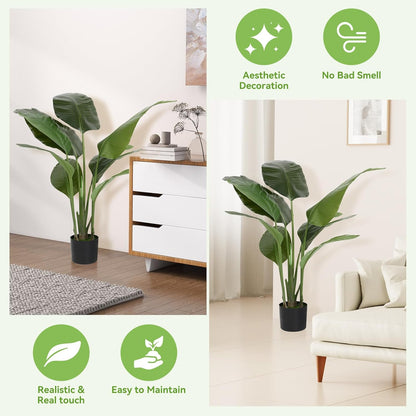 Artificial Areca Palm Tree 4FT Faux Tropical Plant in Pot | Realistic 4ft Silk Palm with 9 Bendable Fronds, UV Protected, No Watering or Care Needed, Black Pot Included, Easy Setup