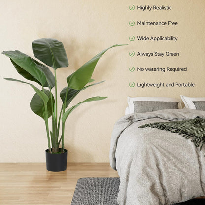 Artificial Areca Palm Tree 4FT Faux Tropical Plant in Pot | Realistic 4ft Silk Palm with 9 Bendable Fronds, UV Protected, No Watering or Care Needed, Black Pot Included, Easy Setup