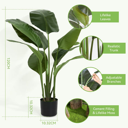 Artificial Areca Palm Tree 4FT Faux Tropical Plant in Pot | Realistic 4ft Silk Palm with 9 Bendable Fronds, UV Protected, No Watering or Care Needed, Black Pot Included, Easy Setup