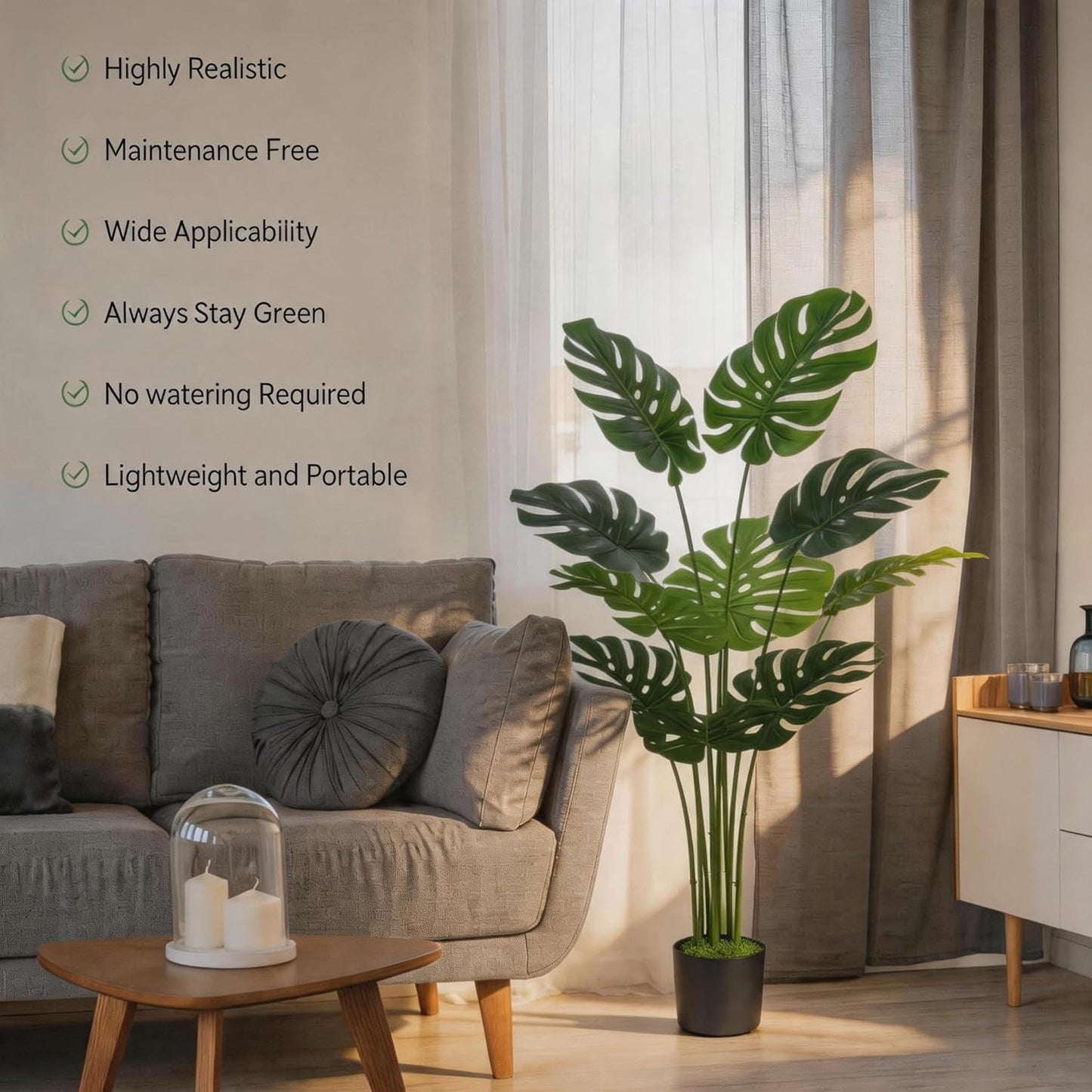 Artificial Areca Palm Tree 4FT Faux Tropical Plant in Pot | Realistic 4ft Silk Palm with 9 Bendable Fronds, UV Protected, No Watering or Care Needed, Black Pot Included, Easy Setup