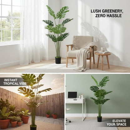 Artificial Areca Palm Tree 4FT Faux Tropical Plant in Pot | Realistic 4ft Silk Palm with 9 Bendable Fronds, UV Protected, No Watering or Care Needed, Black Pot Included, Easy Setup