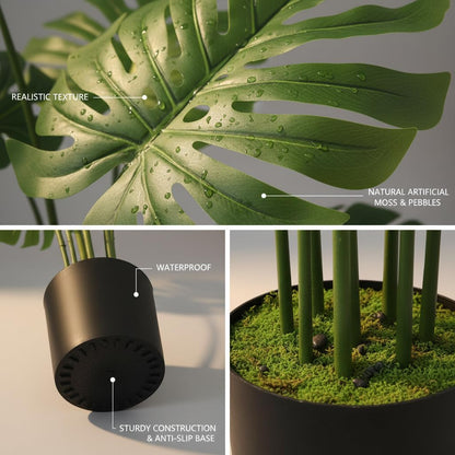 Artificial Areca Palm Tree 4FT Faux Tropical Plant in Pot | Realistic 4ft Silk Palm with 9 Bendable Fronds, UV Protected, No Watering or Care Needed, Black Pot Included, Easy Setup